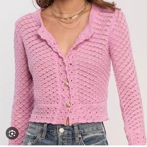 Heartloom Pink Knit Novella With Gold Accent Cotton Feminine Coquette Cardigan M